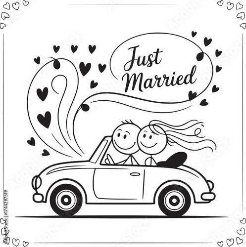 Wedding Day Joyride: Capturing the romance and excitement of a newlywed couple embarking on their journey together in a classic convertible.