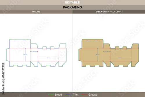 Tuck end boxes double safety buckles dieline, editable packaging template with structural folds and die line for secure branding, retail, and shipping presentation
