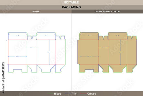 Tuck end boxes folio dieline, vector packaging template with fold structure and die line layout for retail-ready product presentation and secure branding