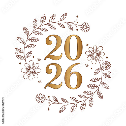 Elegant 2026 New Year Vector Design with Floral Frame for Festive Celebrations and Greetings