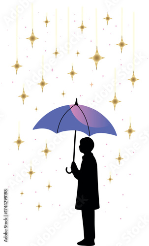 Person and Umbrella Under Gold Stars 