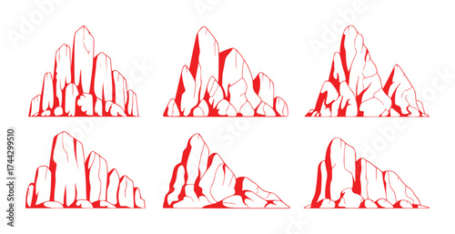 Stylized Red Rock Formations A Collection of Mountainous Landscapes