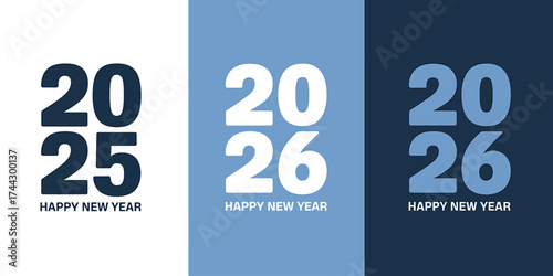 Happy New Year 2025 2026 Three Tone Banner Celebration Invitation Design Graphic Element New Beginnings Seasonal Greetings Festive Layout Year Change