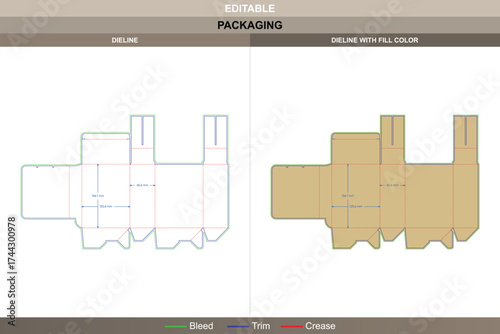 Tuck end boxes with auto lock bottom dieline, editable packaging template with fold structure and professional die line for secure retail and shipping-ready packaging