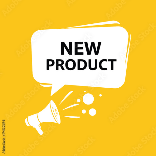 New product announcement megaphone speech bubble advertising marketing promotion event vector