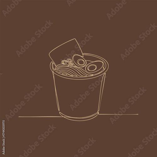 Simple line drawing of a bucket filled with canned food items against a plain