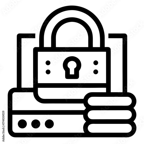 Server rack with padlock and fingerprint icon security