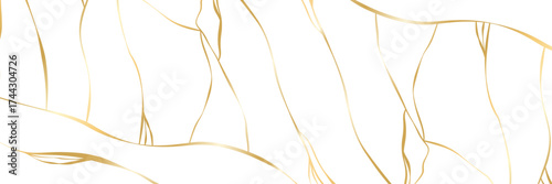 Kintsugi crack pattern with gold broken on white background. 