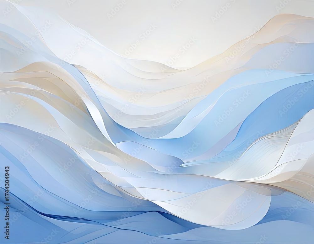 Obraz premium Blue Abstract Waves and Floral Art Collection