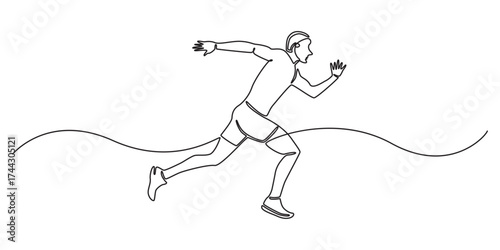 Continuous one line drawing of athletic male runner in motion, silhouette of a man vector simple continuous one line drawing, Continuous line vector illustration design of a man getting ready 