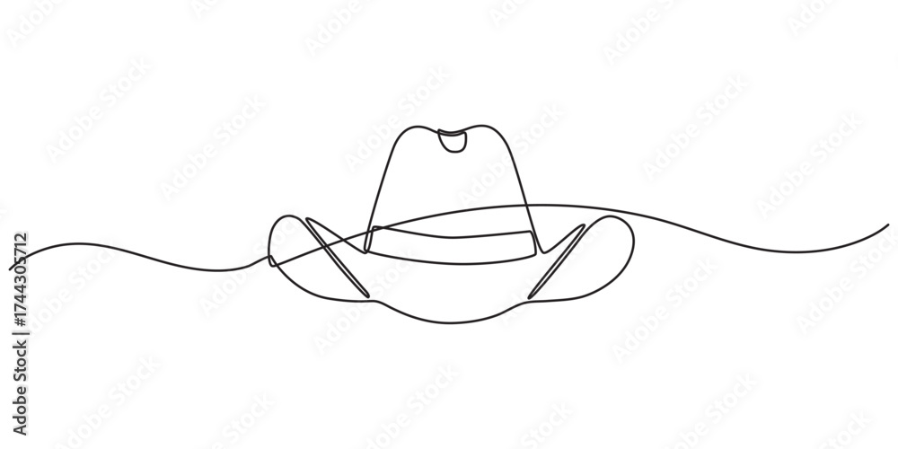 Fototapeta premium Continuous single drawn one line men hat, one line drawing of cowboy hat. Simple cowboy hat line art, Cowboy hat continuous one line drawing vector illustration. Premium vector, Boater Hat Continuous.
