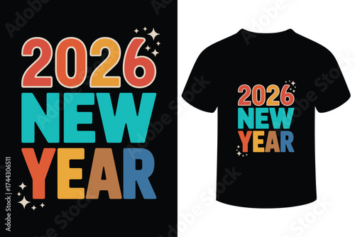 Happy new year 2026 text design silhouette