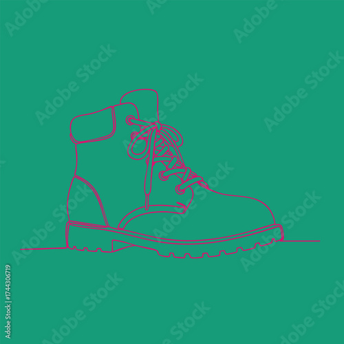 Single rugged ankle boot with laces and thick sole designed for outdoor activities and rugged terrain