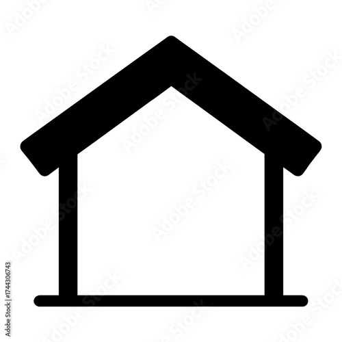Simple nativity stable silhouette with pitched roof, open frame, black on white