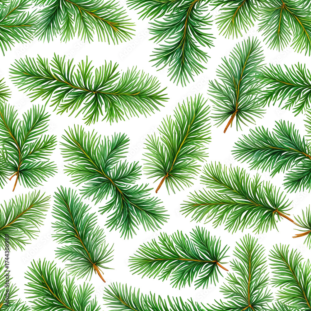 Fototapeta premium Lush evergreen fir branches, vibrant green on black background, holiday feel