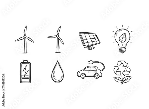 Set of renewable energy and ecofriendly icons