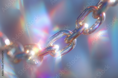 Colorful prism light effects on transparent glass chain links