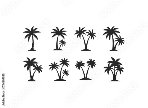Collection of black silhouette palm trees