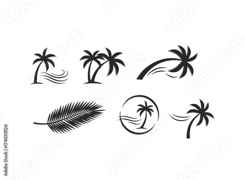 Collection of palm tree and leaf icons
