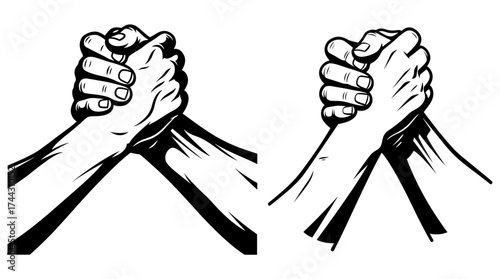 Vector art of two pairs of hands clasped in a handshake, , symbolizing unity and collaboration