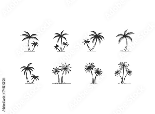 Collection of black and white palm tree icons
