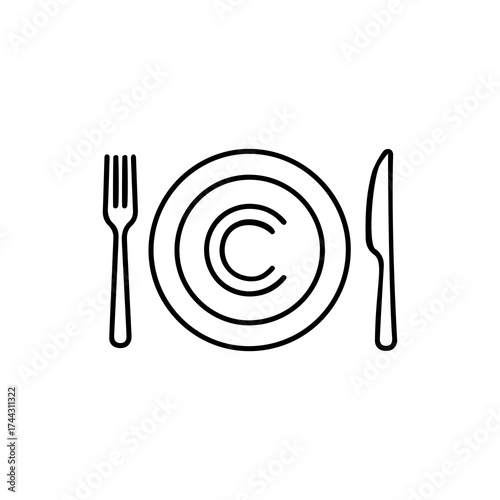 Copyright symbol on a plate with fork and knife