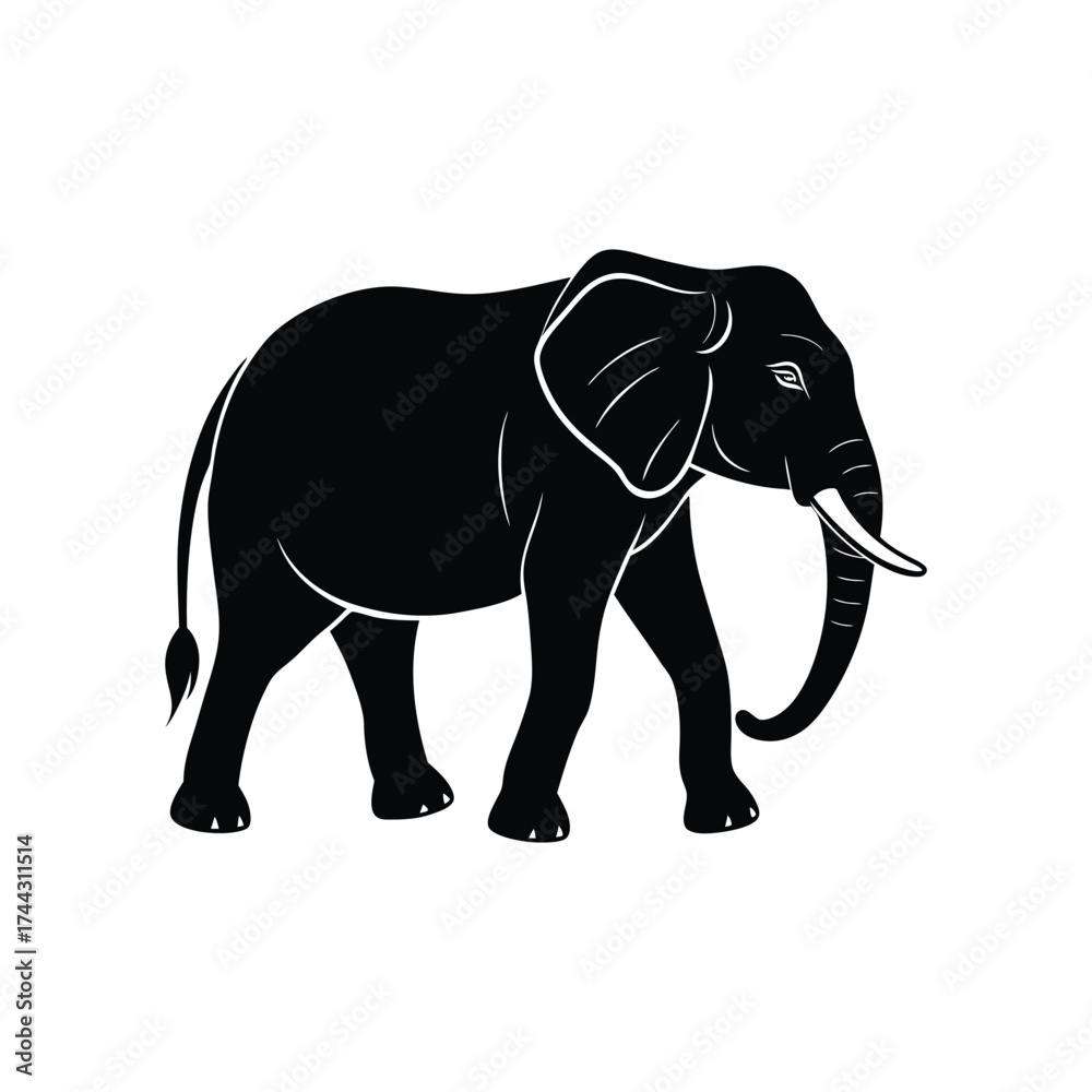 Fototapeta premium Elephant Walking Silhouette Vector Illustration