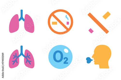 Healthy lungs icons: avoid smoking embrace oxygen for better breathing