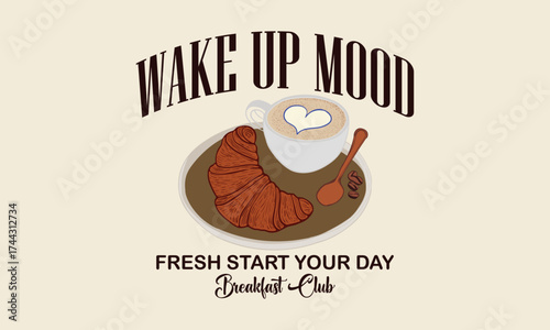 Breakfast morning. Wake up mood fresh start your day. Breakfast club artwork for t shirt print, poster, sticker and other uses.