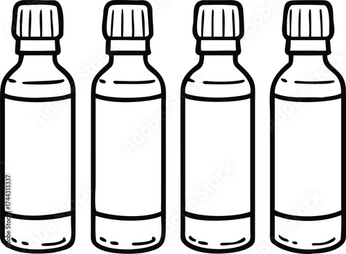 Four simple outline bottles lined up in a row for your design needs