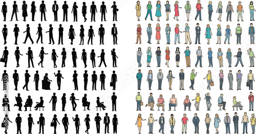 Human figure, silhouette, colored illustration, comparison, design, diversi\abstract, realistic, people, grid, contrast