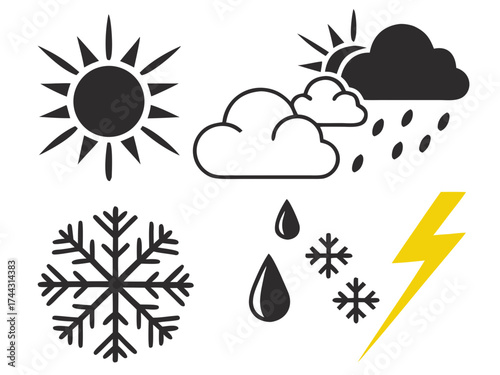 Vector icons of weather symbols in flat design