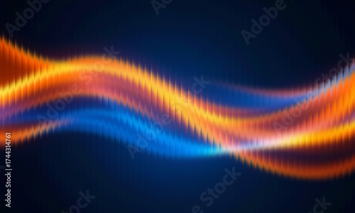 Abstract digital wave background with flowing orange and blue light streaks on a deep navy surface. Futuristic motion blur design with smooth gradient transitions, perfect for technology, innovation, 