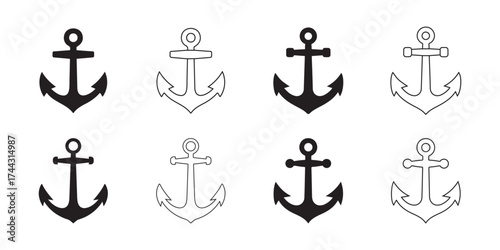 Anchor icons collection isolated on white background for nautical theme