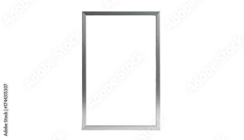 Rectangular silver frame, empty center, set against stark black background