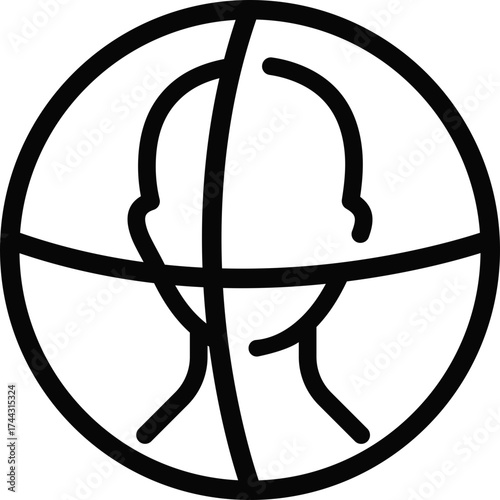 Line style vector illustrations of face scanning, identity verification, AI technology, security, and facial detection