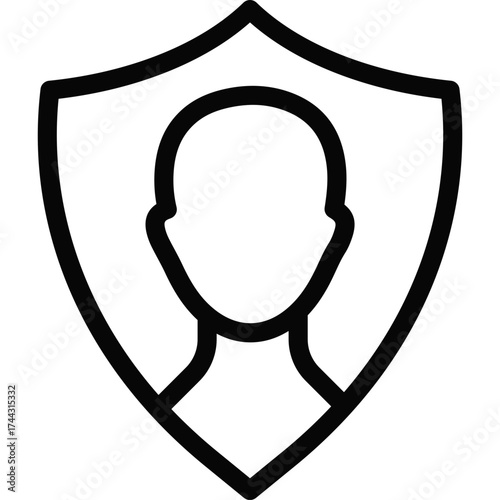 User Profile Shield Icon. Face Protection Security Shield Icon