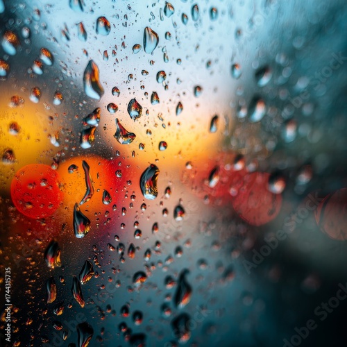 Water drops on the glass. Abstract background with bokeh effect.