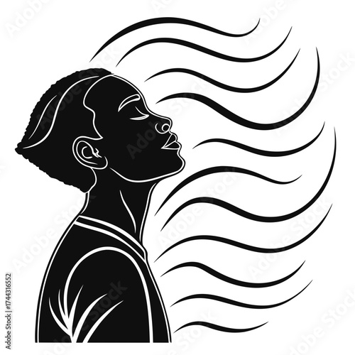 Vector art of silhouette of a man with closed eyes meditation