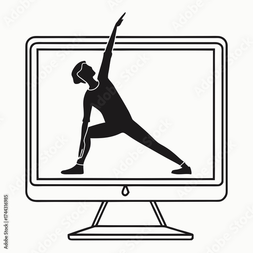 Vector art of online yoga class on computer screen for wellness concept