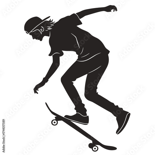 Vector art of silhouette of a skateboarder performing a trick, an extreme sport with a lot of skill