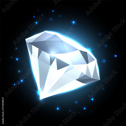 A luminous icy treasure floats in the cosmic dark, glowing with pure light and mystery — a symbol of frozen eternity and celestial beauty.