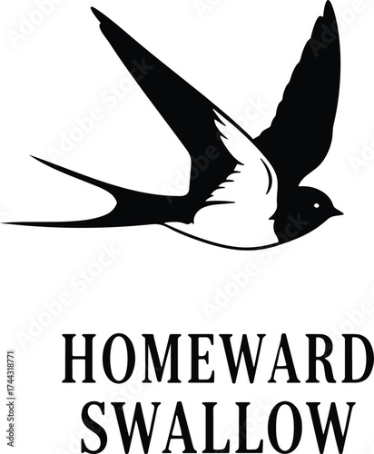 "Minimalist Swallow Bird Logo – Homeward Flight Symbol in Black and White"