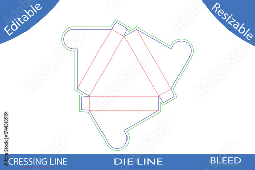 Triangular Box Die Cut Template with Creasing and Bleed Lines