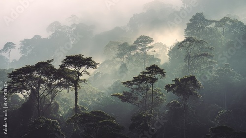 Fototapeta Naklejka Na Ścianę i Meble -  Misty Rainforest Landscape (1)