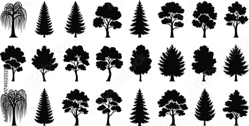 tree, silhouette, forest, pine, fir, nature, foliage, deciduous, gridnicatteimalist trgn, rees, t sillustration