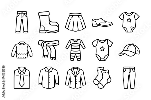 Clothing and Accessories Line Art Icons – Minimalist Fashion Outline Vector Set