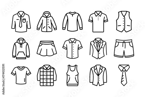 Clothing Line Art Icons Set – Minimalist Fashion Outline Vector Collection
