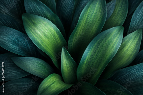 Dark green tropical leaves close up