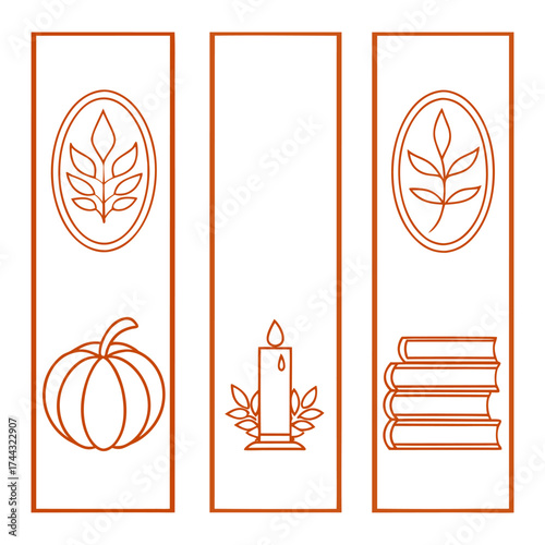 Autumn themed bookmarks with pumpkin candle and books